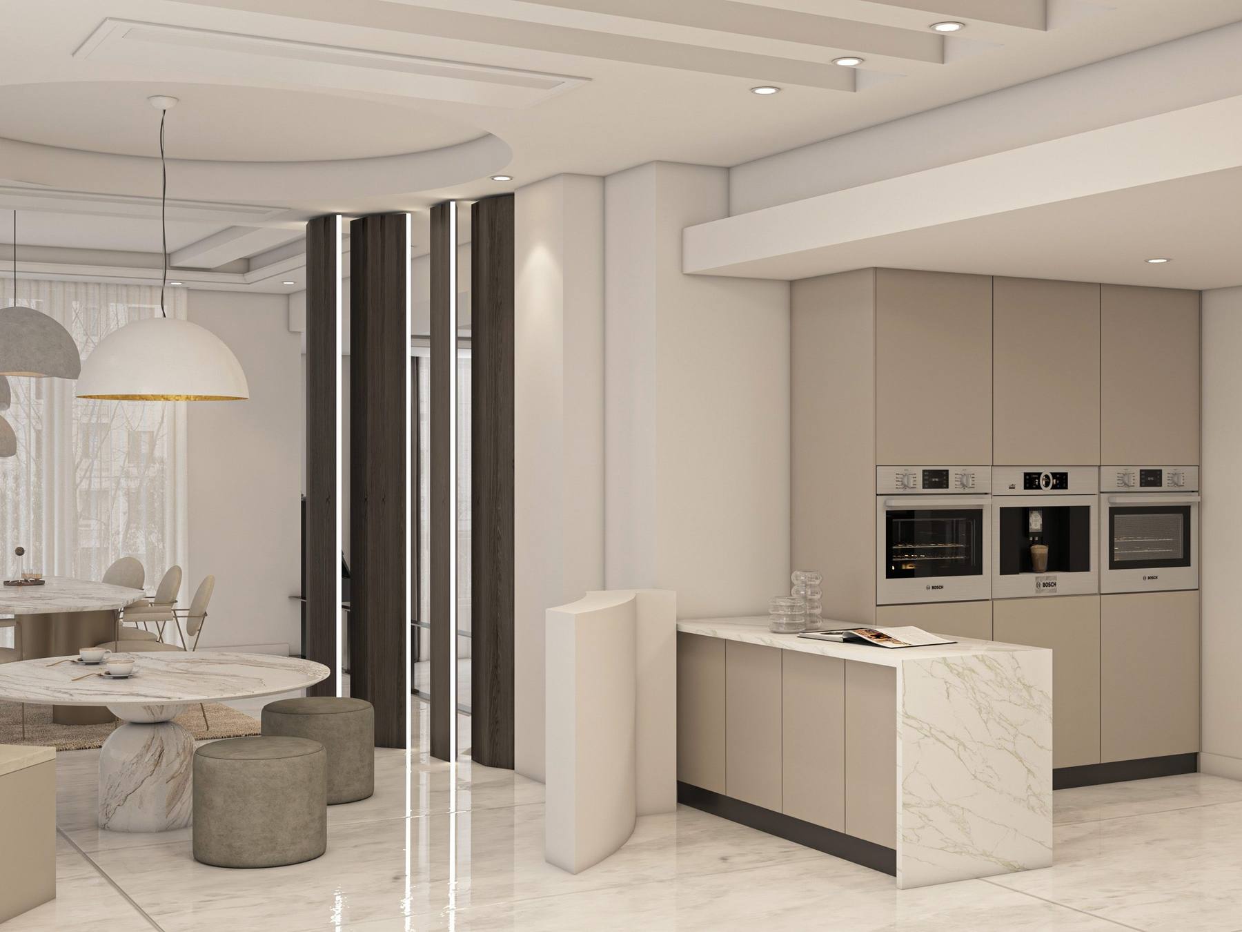 Kitchen — island and dining
