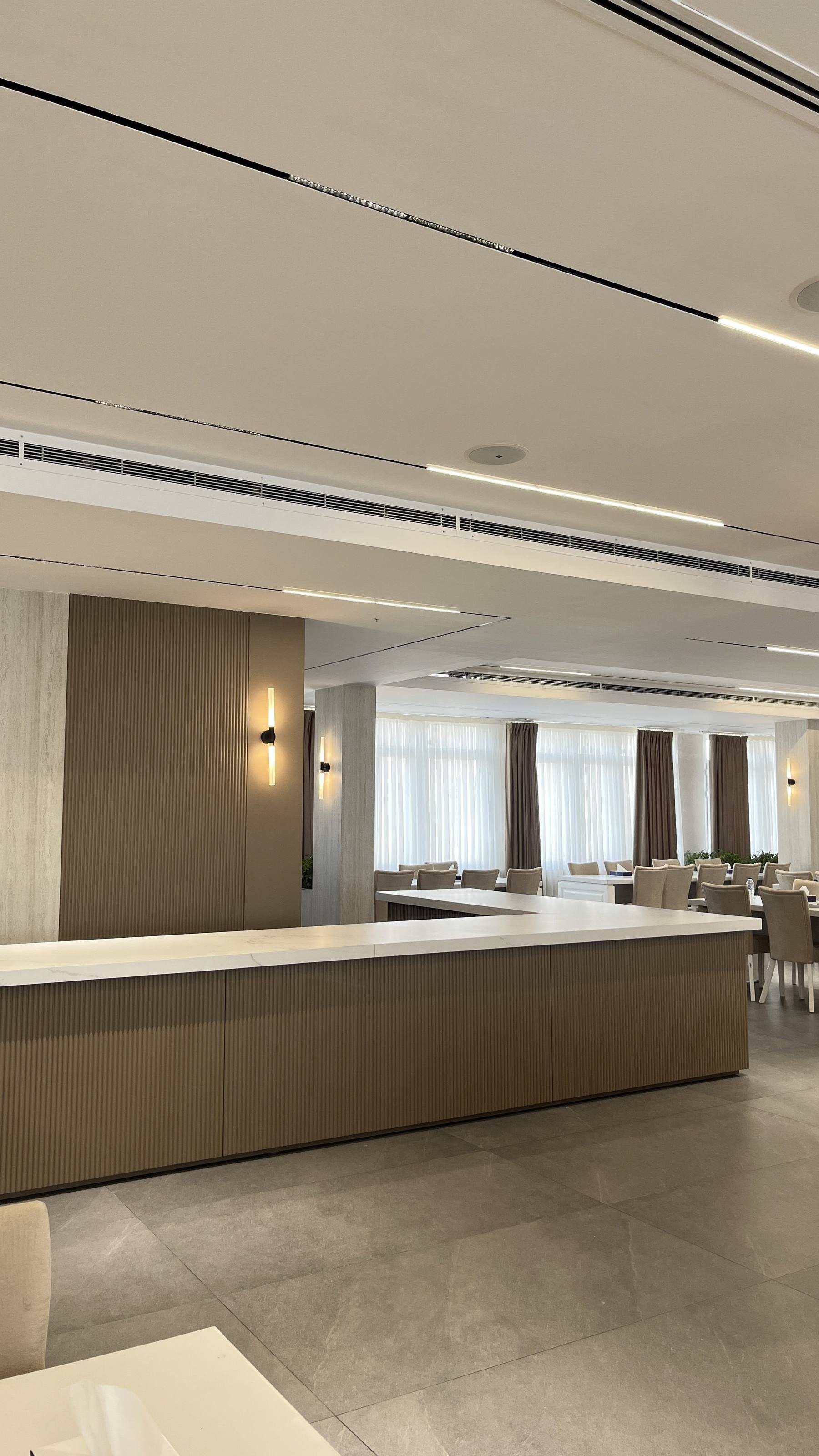 Buffet counter — fluted panels and marble top